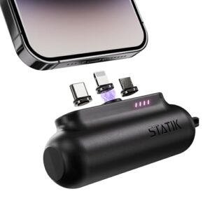 Statik Snap-N-Charge Mini Portable Charger Power Bank – 3,200mAh Compact 10W Portable Battery Pack with Magnetic Snap-in Charging Tips, Universal Powerbank for iPhone, Android & More
