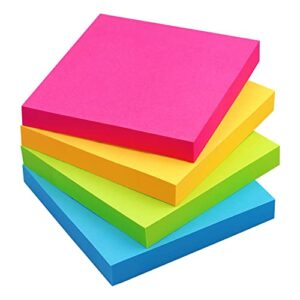 Sticky Notes 3x3 in, Self-Adhesive Note, 4 Pads, 100 Sheets/Pad (Bright)
