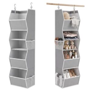 sutinban Hanging Closet Organizer 5 Shelf with 4 Side Mesh Pockets, Foldable Closet Organizers and Storage Hanging for Wardrobe, Closet Rod & RV Camping, Front Anti-Slip Support, Grey