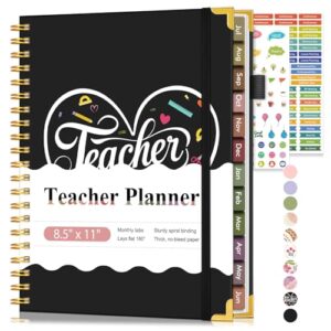 Teacher Planner 2026-2027, July 2026 - June 2027, Academic Weekly & Monthly Calendar Planner with Tabs, 8.5" x 11" A4 Teacher Lesson Plan Book with 7 Periods, Daily Agenda School Organizer for Teacher Student Homeschool, Black Background Pattern