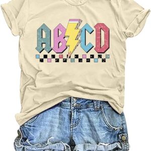 Teacher Shirts Women ABCD Teacher Tshirt Teacher Life Short Sleeve Tops