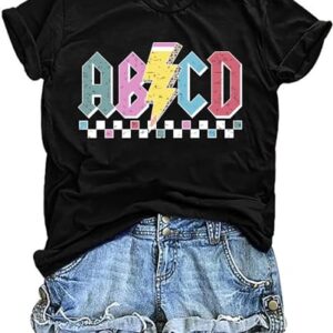 Teacher Shirts Women ABCD Teacher Tshirt Teacher Life Short Sleeve Tops