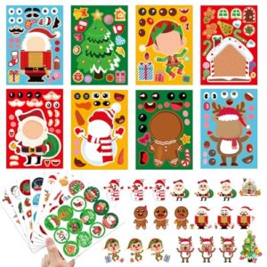 TESKEUP Christmas Stickers for Crafts - 32 Sheets Christmas Make a Face Stickers for Party Game Activities Make Your Own Characters Xmas Mix and Match Stanta Snowman Elf Party Games and Favor