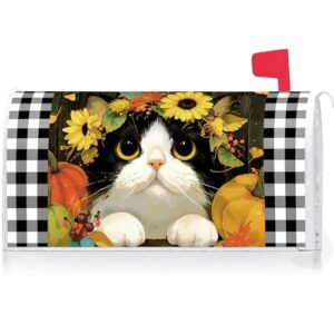 Texupday Fall Sunflower Pumpkin Cat Kitty Decoration Mailbox Cover with Magnetic Strip Autumn Harvest Mailbox Wraps Post Letter Box Cover Standard Size 21" X 18" Garden Farm Outdoor Yard Decor