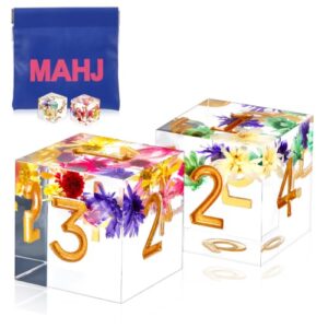 Teyva Daily 3 Pcs Mahjong Dice Set with Storage Pouch, Flower, Resin