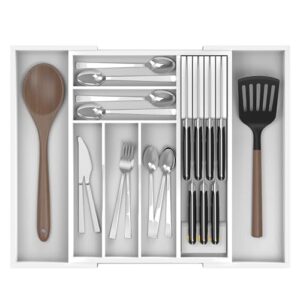 Thalomely Bamboo Silverware Drawer Organizer, 6-8 Slots Kitchen Drawer Tray