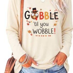 Thanksgiving Shirts for Women Gobble Til You Wobble Shirt Fall Tunic Tops