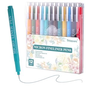 Thboxes Fineliner Pens Set, 12 Colors, 0.5mm Micro Tip, with Pouch