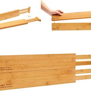 Thomas Grace Homewares Bamboo Kitchen Drawer Organizer Divider Stackable for Deep Drawers. (Set-of- 4) Spring Loaded Dividers that are Expandable & Adjustable. Kitchen Organizer.