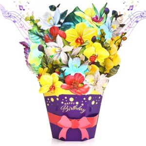 TIKLANA Pop Up Birthday Cards, 3D Musical Light Up Orchid Bouquet Card