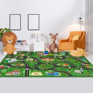 Tinideya 5x7 ft Kids Playmat Rug, Non-Slip Traffic Road Playmat