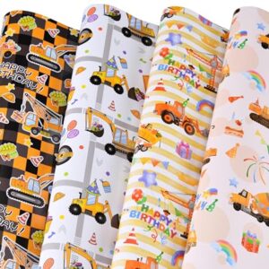 Titiweet Construction Birthday Wrapping Paper, 6 Large Sheets Tractor & Truck Wrapping Paper for Boys, 39.4 X 27.6 Inches Per Sheet(Construction Birthday)