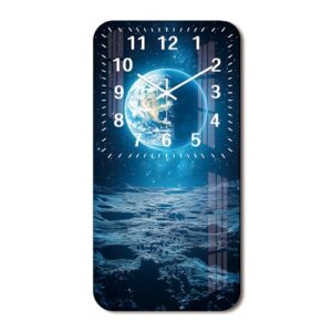 Tomopetime Analog Planet Wall Clock Battery Operated 12 Inch Blue Rectangle Clock for Wall Silent Wall Clock for Bedroom