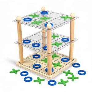 Trozihn 3D Wooden Tic Tac Toe Board Game, Classic XO Strategy Game