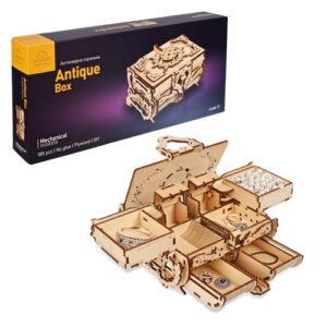 UGEARS Antique Box 3D Wooden Puzzles for Adults - Wooden Model Kits for Adults Puzzle Box DIY Kits for Adult Mechanical Models Brain Teaser, Hobby Set Home Decoration