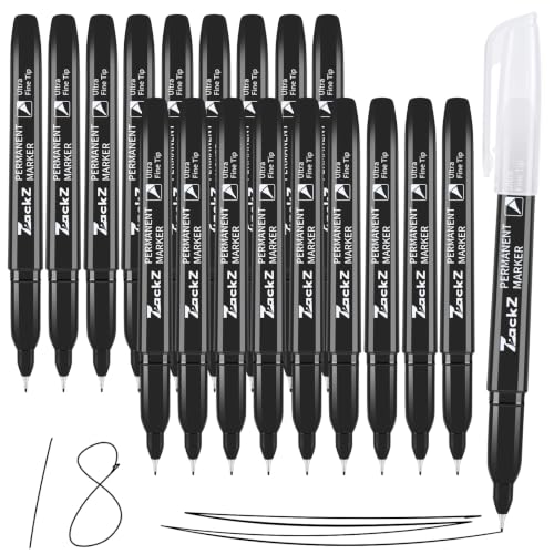 Ultra Fine Point Permanent Black Marker, 18 pack Permanent Markers, Permanent Markers Ultra Fine Tip 0.4 mm Tip, Waterproof & Fade-Proof Ink, Quick Drying, Writing on Paper, Plastic, Metal, Glas