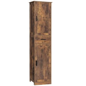usikey 67'' Tall Storage Cabinet with Adjustable Shelves & 2 Doors, Bathroom Cabinet with 1 Drawer, Narrow Tall Cabinets for Living Room, Home Office, Rustic Brown