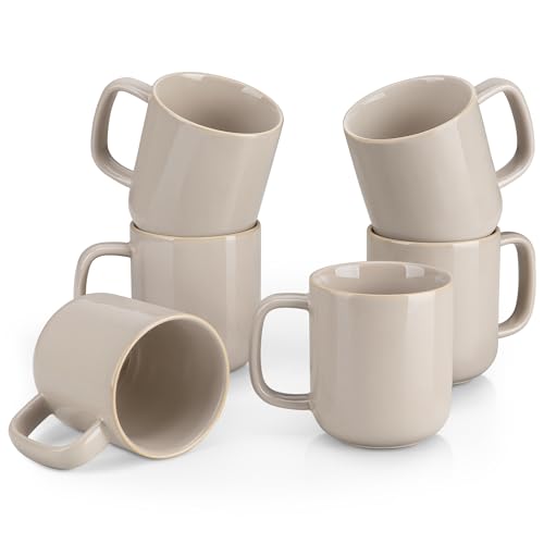 vancasso 16 oz Coffee Mugs Set of 6, Large Ceramic Mug with Handle, Unique Glaze Coffee Cups for Latte, Cappuccino & Hot Cocoa, Dishwasher & Microwave Safe, Gray, Series PLAYA