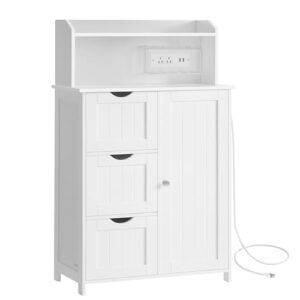 VASAGLE Tall Storage Cabinet with Power Strip, with 3 Drawers, 39.4" H