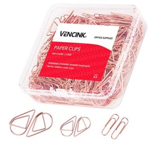 VENCINK 300 Pcs Cute Rose Gold Teardrop Paper Clips Assorted Sizes