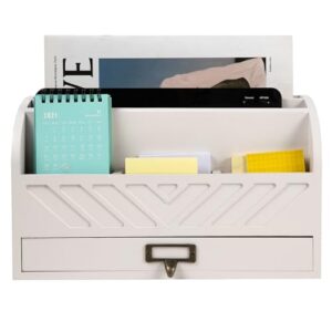 VERGOODR Solid Wooden Desk Drawer Organizer Desktop File Sorter,Desktop Mail Organizer with Handle For Office Supplies,Office Desk Accessories & Workspace Organizers for Home Organization (white)