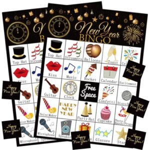 ViLeo New Year Games 2027 NYE Bingo for Kids Families with 24 Players Cards Happy New Year Party Supplies Favors Activities