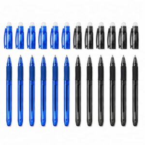 VILMA Erasable Gel Pens, 12 Pack (6 Blue + 6 Soft Black), 0.7mm Fine Point, Heat Erasable Gel Ink Pens, Capped Design, Smooth Writing for Home & Office