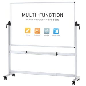 VIZ-PRO Double-Sided Mobile Projection Writing Whiteboard, 72 x 48 Inches, Large Magnetic Rolling Dry Erase Board & Projector Screen with Aluminium Stand
