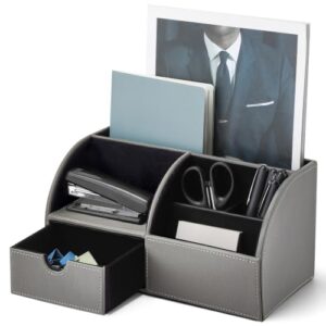 VLANDO PU Leather Desk Drawer Organizer with 6 Compartments