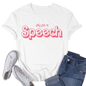 VQD Womens Speech Therapy Shirt Language Pathologist T-Shirt Mental Health My Job SLP Gifts Tee Tops White