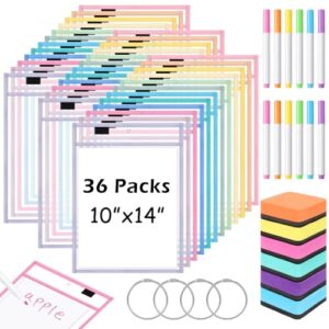 Watersay 36 Packs Reusable Dry Erase Pockets Sleeves, Pastel