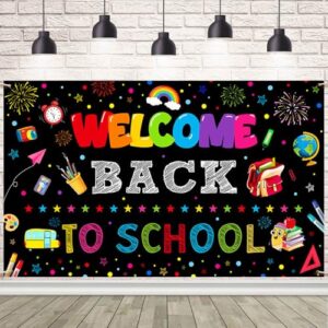 Welcome Back to School Backdrop First Day of School Banner Welcome Back Bulletin Board Banner Sign Hanging Polyester Photography Background for Classroom and Office Decoration 70.8 x 43.3 inch