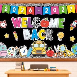 Welcome Back to School Bulletin Board Set Composition Classroom Decorations Pastel Stationery Notebook Paper Cutouts Bulletin Board Border for Teacher Supplies Wall Window Blackboard Door Decor