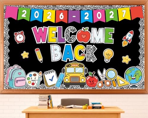 Welcome Back to School Bulletin Board Set Composition Classroom Decorations Pastel Stationery Notebook Paper Cutouts Bulletin Board Border for Teacher Supplies Wall Window Blackboard Door Decor