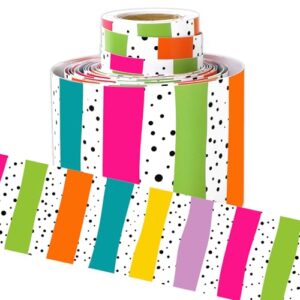 Whaline 32.8 Ft Classroom Bulletin Board Borders, Neon Color Dot Stripe