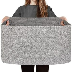 WILLITAT 75L Large Storage Basket, 22”x17”x12” Blanket Storage for Living Room, Rectangle Woven Kids Toy Bin Box, Baby Laundry Basket, Cotton Rope Bin for Shoes Towels Stuffed Animals, Gray