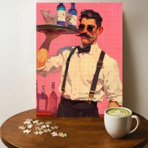 Wine Waiter Occupation Jigsaw Puzzle - 500 Pieces Wooden Puzzle for Adults, Wall Art Gift, Finished Size: 20 x 15 Inch