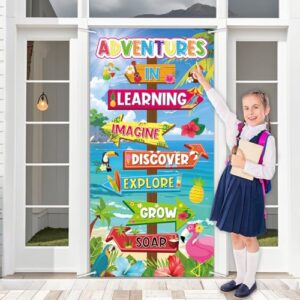 Wiooffen Hawaii Classroom Door Cover Decoration Summer Back to School Classroom Decor Adventures In Reading Wall Door Banner Signpost Porch Backdrop Sign for Kindergarten Preschool Elementary
