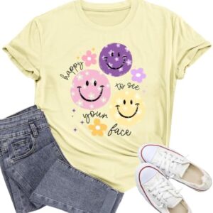 Wlen Womens Teacher Shirts Happy to See Your Face T-Shirt for Teachers