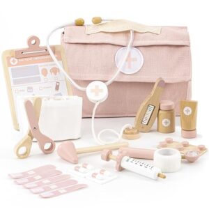 Wooden Doctor Play Set for Toddlers - Pretend Play Medical Kit for Kids 3-5