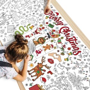 WPROICHD Christmas Giant Coloring Poster/Tablecloth - Christmas Crafts for Kids - 30 x 72 Inches Jumbo Coloring Banner Kids Games Gifts Activities Decor Party Favors | Merch for Girls