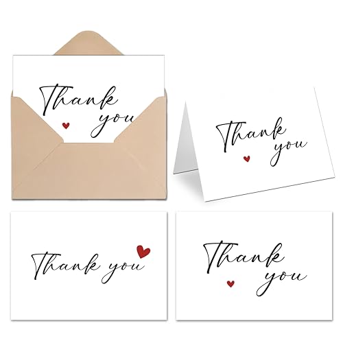 XISHIUYIS Thank You Cards with Envelopes - 24 Pack Heart Design Thank You Notes with Envelopes Set, Small Blank Thank You Cards (3.5x5in) for Weddings, Baby Showers & Business