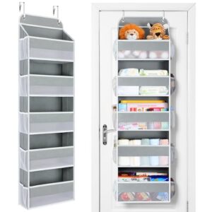 Yecaye Over The Door Organizer Storage, 5-Tier Heavy Duty Door Organizers Hanging with 10 Side Mesh Pockets, 44 lbs Load Capacity Behind Door Storage for Bathroom Nursery Bedroom Dorm Closet,Grey,1Pc