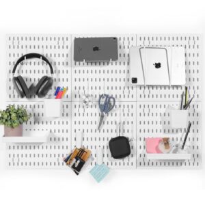 Yerzeret 6-Piece Wall Mounted Pegboard Organizer, Holds Up to 35 lbs, Heavy Duty Pegboard Wall Panels with Adjustable Shelves, Hooks & Storage Containers for Garage, Workshop, Office, Craft Room
