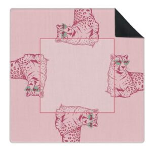 Yhtrg Preppy Pink Leopard Mahjong Mat for Table 31.5 x 31.5 in, Maximalist Funky Retro Eclectic Home Decor Anti-Slip Mahjong Table Cover Tablecloth for Poker Board Card Tile Game Dominoes