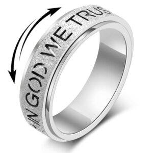 YIXNZON Fidget Toys Adults Spinner：Anxiety Spinning Thumb Band in God We Trust Stainless Steel for Women Men Relief Silver Size 10 (Silver, Size 8)