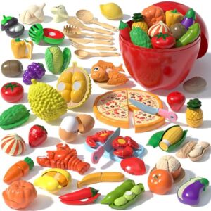 YOULEBITOYS 85Pcs Play Food Toys Set with Apple Storage Bin for Kid 3-5