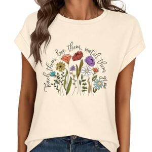 Ytboerly Womens Teacher Printed Tshirt Casual Cap Sleeve Inspirational Teaching Graphic Tees Preschool Teacher Gift Shirt(MS-2,L)