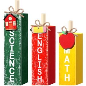 Yuntau 3 Pcs Back to School Table Decorations, Wooden Subject Block Signs