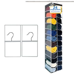 zebricolo, Closet Organization,24 Section, Hanging Closet Organizer, Space Saving, College Dorm Essentials for Girls, Heavy dutys Hooks Up to 45 Pounds, Clothes Storage,Closet Organizer,Black/White
